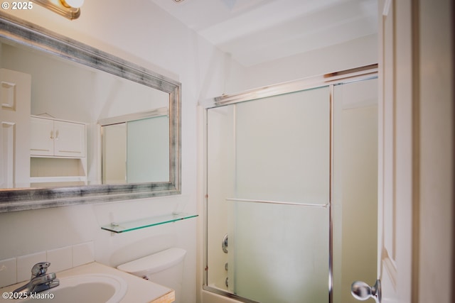 7942 N Hurst Ave, Portland, OR 97203 - full bathroom with toilet, shower / bath combination with glass door, and vanity