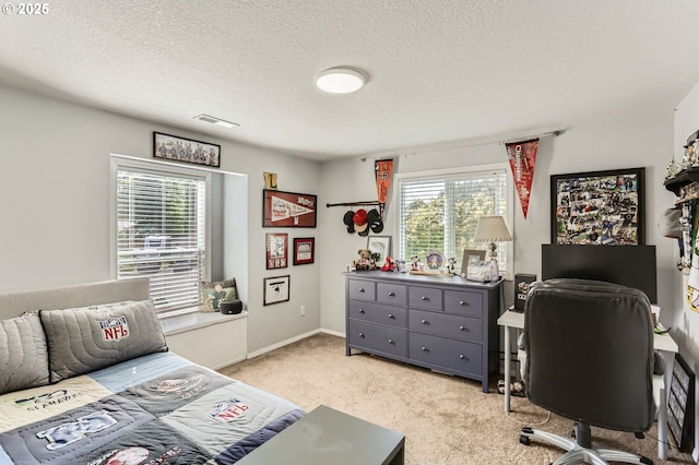 1736 Regency St, West Linn, OR 97068 - bedroom featuring light colored carpet, a textured ceiling, and an office area