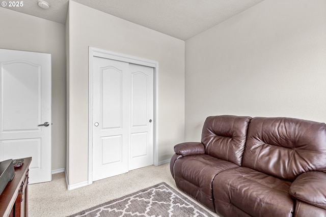 living room with light colored carpet