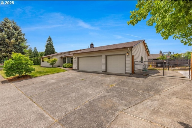 1725 SE Cochran Dr, Gresham, OR 97080 - ranch-style home featuring a gate, a chimney, and a garage