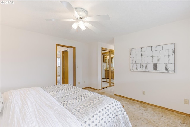 1725 SE Cochran Dr, Gresham, OR 97080 - bedroom featuring light colored carpet, ensuite bathroom, and ceiling fan