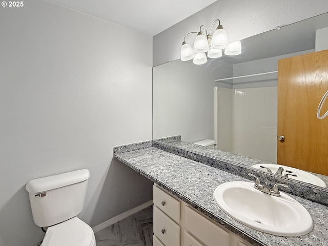 573 SE 73rd Ave, Hillsboro, OR 97123 - bathroom with marble finish floors, vanity, a chandelier, and a shower