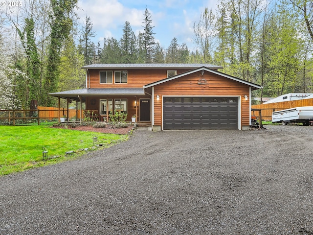 54934 E Kirkwood Dr, Sandy, OR 97055 - view of front of property featuring a garage, covered porch, and gravel driveway