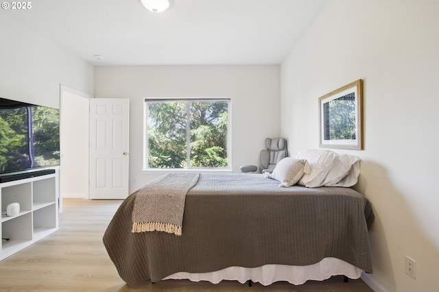 bedroom featuring multiple windows and light wood-type flooring