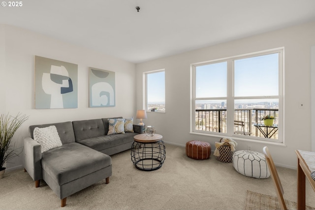 living room featuring baseboards and carpet flooring