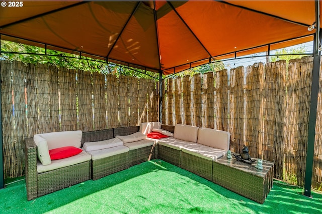 9023 SE Ankeny St, Portland, OR 97216 - view of patio with an outdoor living space, a gazebo, and fence