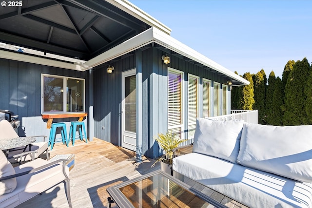 deck with an outdoor bar