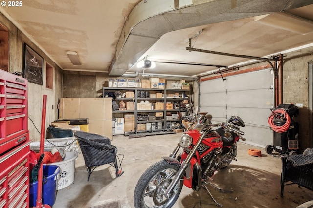 garage with a garage door opener