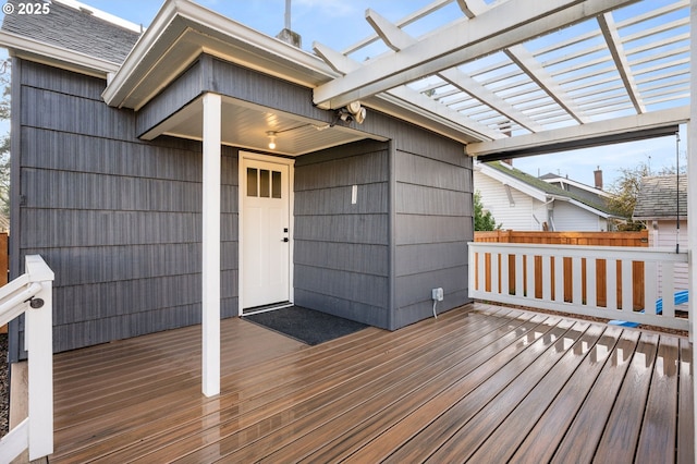 wooden terrace featuring a pergola