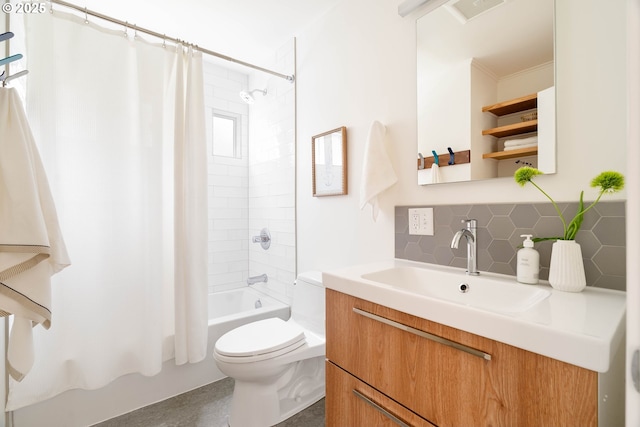 8160 SW 41st Ave, Portland, OR 97219 - full bathroom featuring tasteful backsplash, vanity, and shower / bathtub combination with curtain
