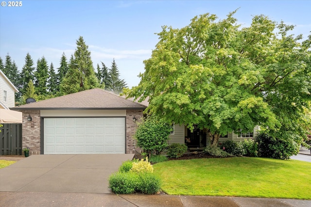 14374 SE Sieben Creek Dr, Clackamas, OR 97015 - view of front of home featuring brick siding, a front lawn, and a detached garage