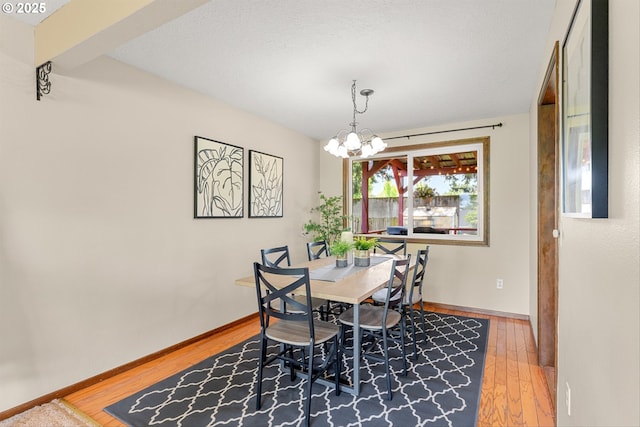 15648 NE Rose Pkwy, Portland, OR 97230 - dining space featuring wood finished floors, a chandelier, and baseboards