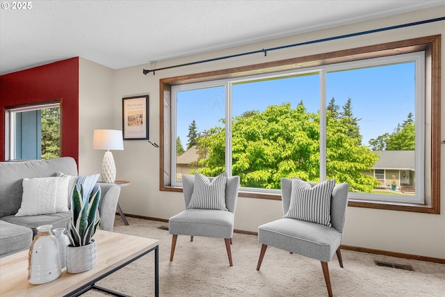 15648 NE Rose Pkwy, Portland, OR 97230 - living room with healthy amount of natural light, carpet flooring, and a textured ceiling