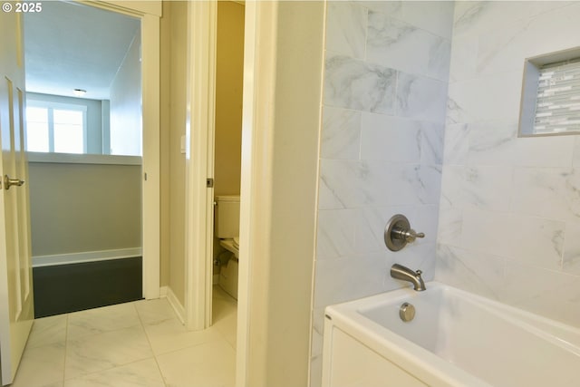 3225 SE Lincoln St, Portland, OR 97214 - full bathroom with toilet, shower / bathtub combination, and marble finish flooring