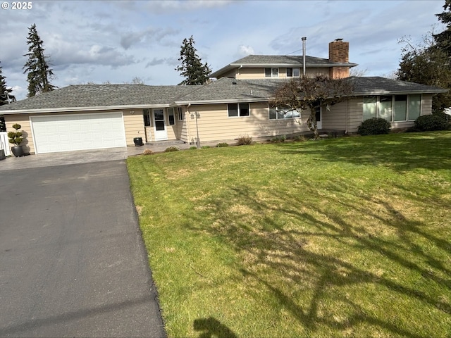 11623 Broadacres Rd NE, Hubbard, OR 97032 - traditional home with an attached garage, a front lawn, driveway, and a chimney