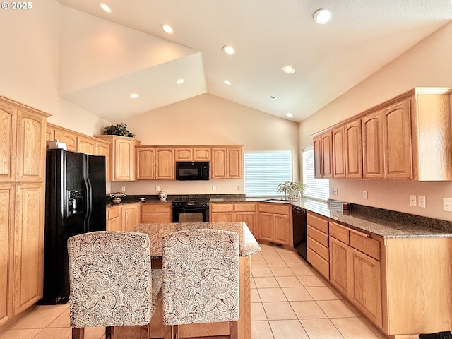 1922 Kapela Ct, Sutherlin, OR 97479 - kitchen with black appliances, light tile patterned flooring, light brown cabinetry, a sink, and recessed lighting