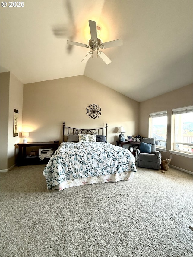 1922 Kapela Ct, Sutherlin, OR 97479 - bedroom featuring carpet flooring, vaulted ceiling, a ceiling fan, and baseboards