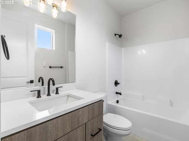 full bathroom featuring tile patterned flooring, vanity, toilet, and shower / tub combination