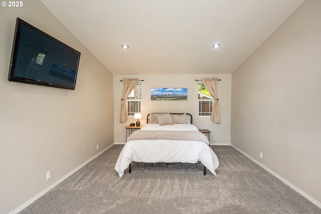 carpeted bedroom with baseboards and recessed lighting