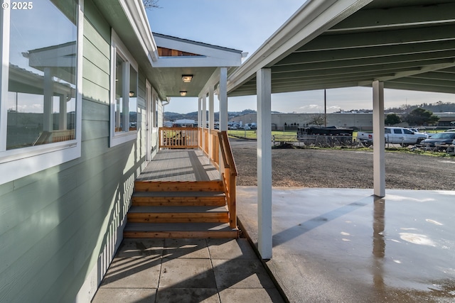 view of patio with a mountain view