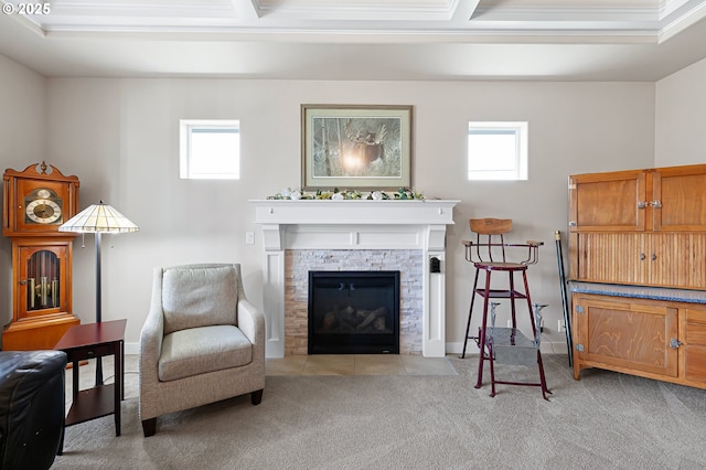1705 Trevino Rd, Creswell, OR 97426 - living area with light carpet, plenty of natural light, and a fireplace