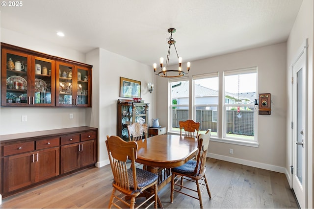 1705 Trevino Rd, Creswell, OR 97426 - dining space featuring a chandelier, light wood finished floors, baseboards, and recessed lighting