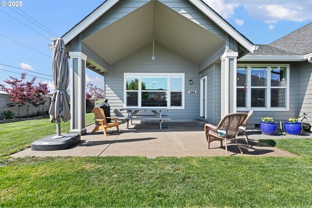 1705 Trevino Rd, Creswell, OR 97426 - back of property with a yard, a patio, and a shingled roof