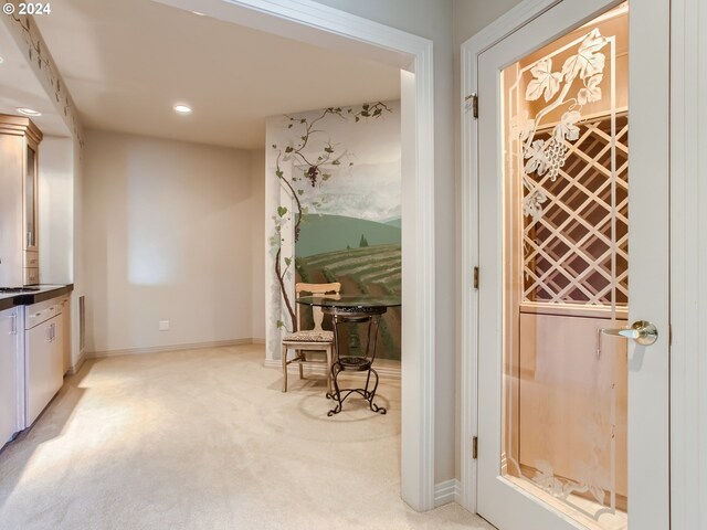 9112 NW Wiley Ln, Portland, OR 97229 - wine room featuring light carpet, recessed lighting, and baseboards
