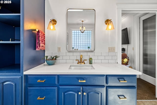 9628 N Exeter Ave, Portland, OR 97203 - bathroom featuring vanity and a chandelier