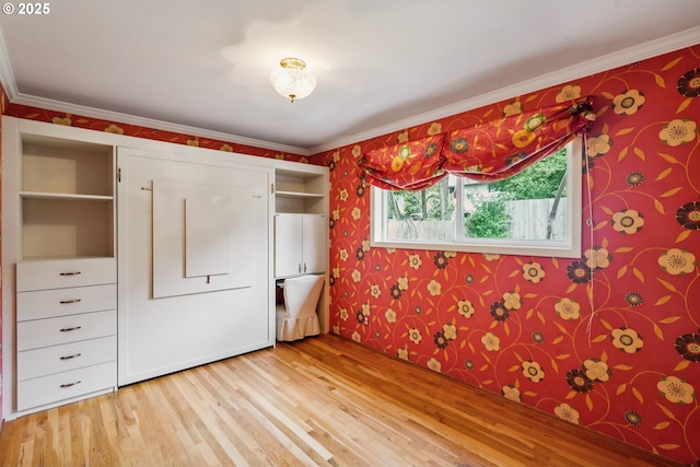 316 E 27th St, Vancouver, WA 98663 - unfurnished bedroom with wallpapered walls, light wood-type flooring, and crown molding