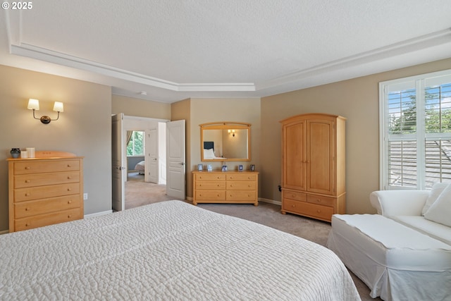 10440 SW 141st Ave, Beaverton, OR 97008 - bedroom with a raised ceiling, light carpet, and a textured ceiling
