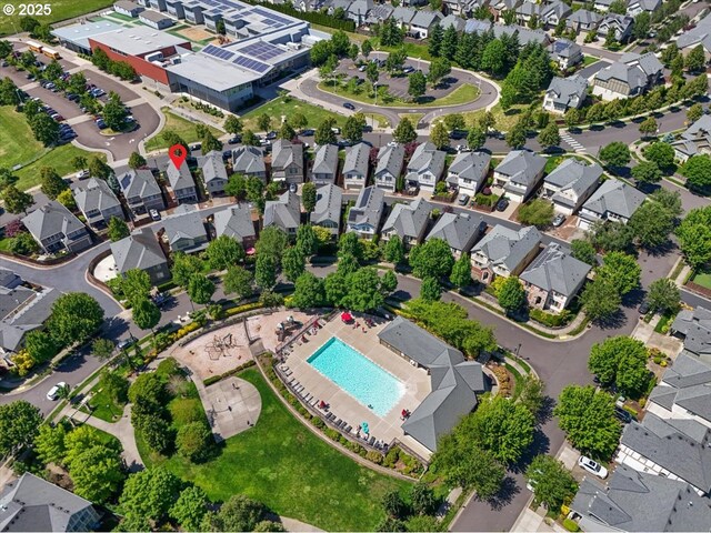 6638 NW Joss Ave, Portland, OR 97229 - aerial view of property and surrounding area with a pool area and nearby suburban area