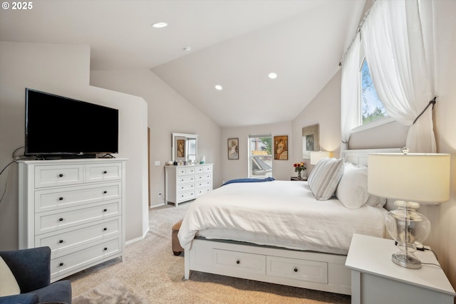 19580 SW 56th Ct, Tualatin, OR 97062 - bedroom featuring light carpet, recessed lighting, and lofted ceiling