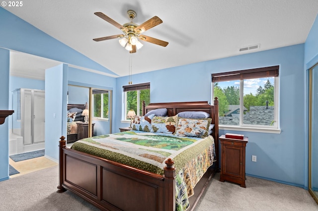 23804 SW Golden Pond Ter, Sherwood, OR 97140 - bedroom with light colored carpet, lofted ceiling, a ceiling fan, and baseboards