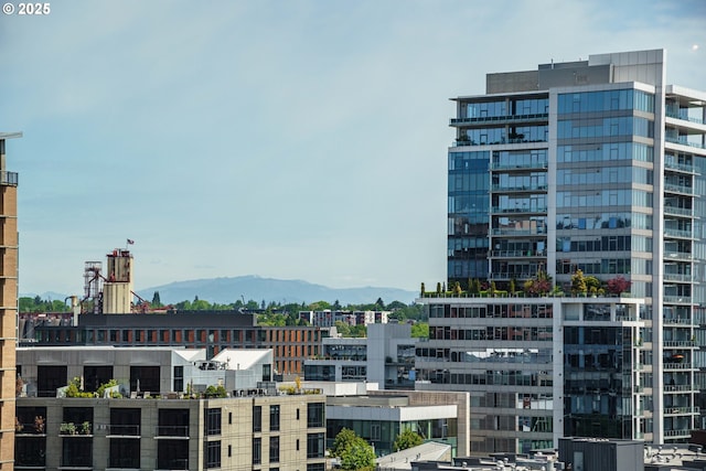 city view with a mountain backdrop