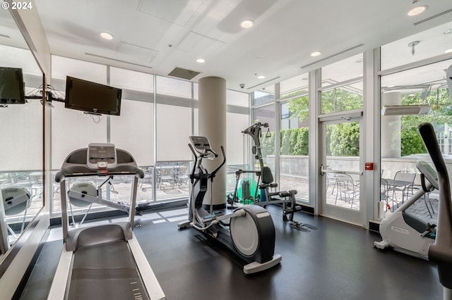 1500 SW 11th Ave Unit 1703, Portland, OR 97201 - exercise room featuring recessed lighting, expansive windows, and visible vents
