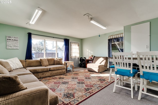 living room featuring carpet