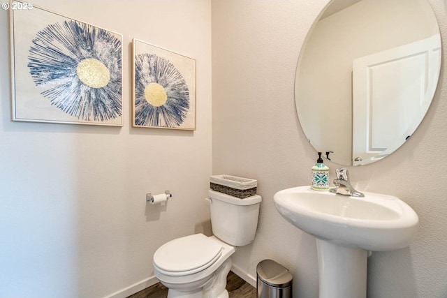 bathroom with wood-type flooring and toilet