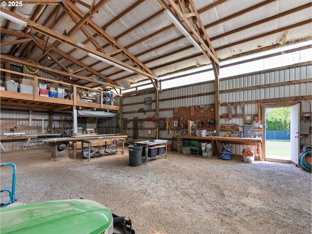 garage featuring a workshop area