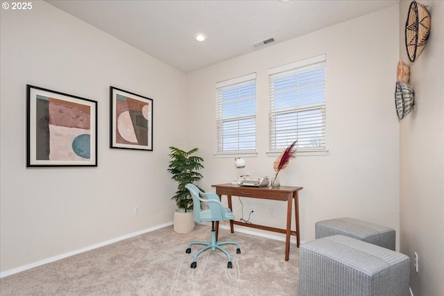 view of carpeted office space