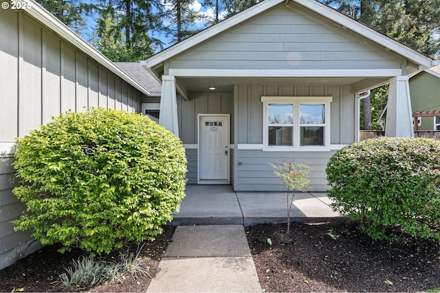 doorway to property with board and batten siding