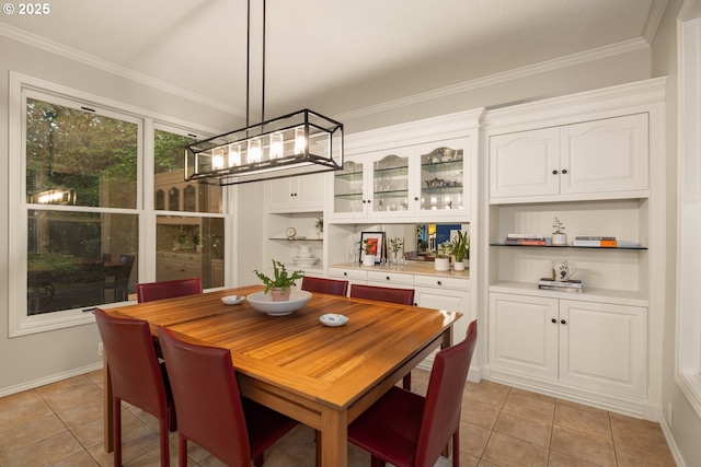 tiled dining room with ornamental molding