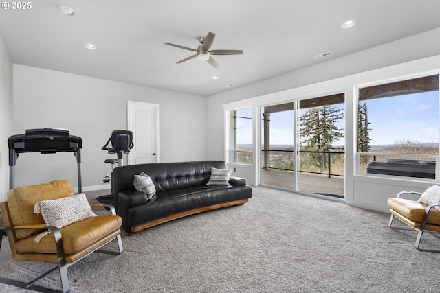 10397 SE Quail Ridge Dr, Happy Valley, OR 97086 - living room with a ceiling fan, recessed lighting, and carpet flooring