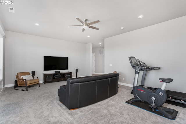 10397 SE Quail Ridge Dr, Happy Valley, OR 97086 - carpeted living area with a ceiling fan and recessed lighting