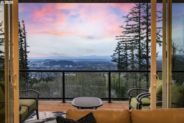 balcony featuring a mountain view
