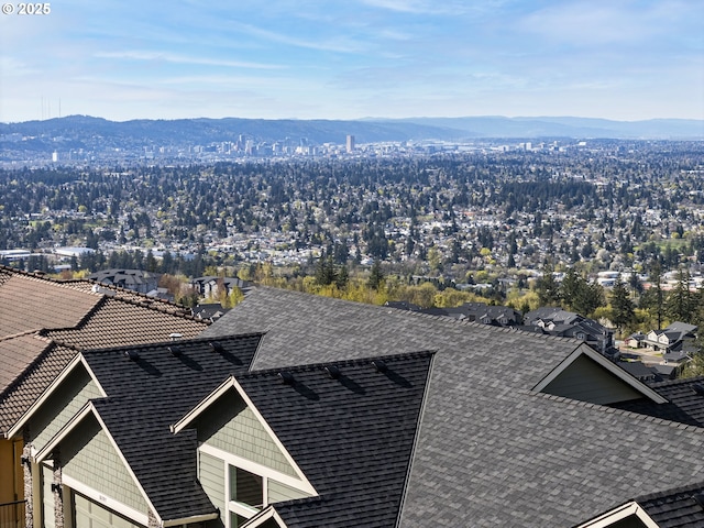 drone / aerial view with a mountain view