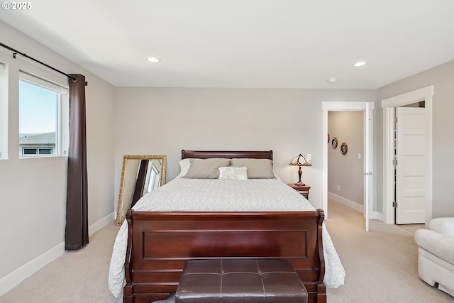 1250 29th St, Hood River, OR 97031 - bedroom with baseboards, recessed lighting, and light carpet