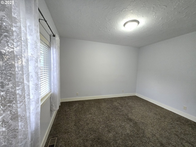 unfurnished room featuring a textured ceiling, a wealth of natural light, and carpet