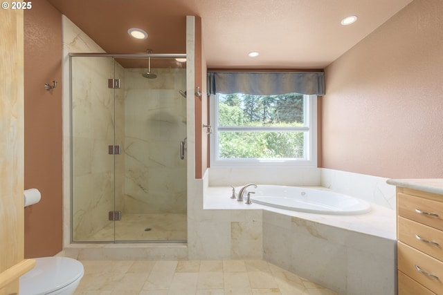 2965 Ingalls Way, Eugene, OR 97405 - full bath featuring a marble finish shower, a bath, recessed lighting, and vanity