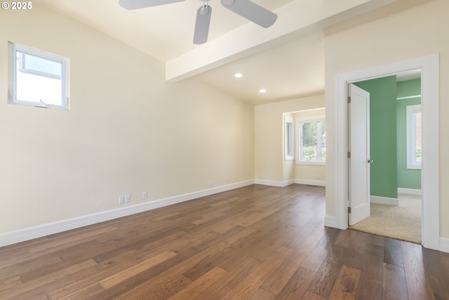 2965 Ingalls Way, Eugene, OR 97405 - spare room with dark wood-style floors, a ceiling fan, recessed lighting, and beamed ceiling